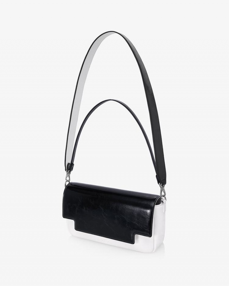 Women's Find Kapoor Lia Bag 27 Crinkled Tote Crossbody Bags White Black | BQQ1218YE