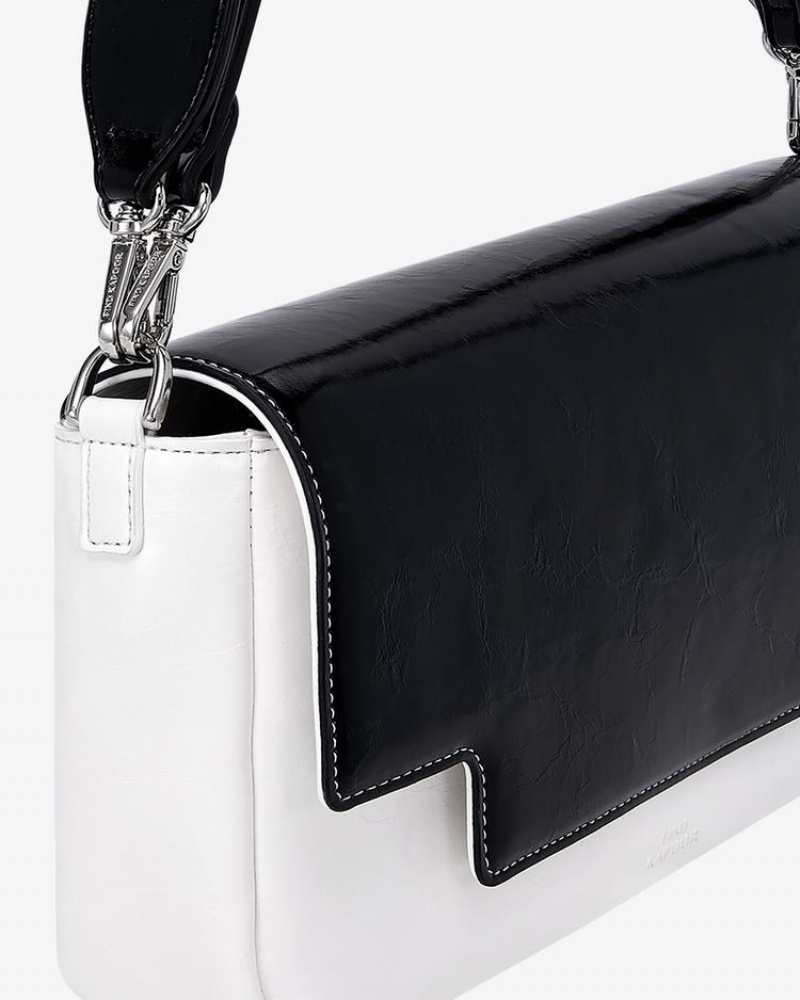 Women's Find Kapoor Lia Bag 27 Crinkled Tote Crossbody Bags White Black | BQQ1218YE