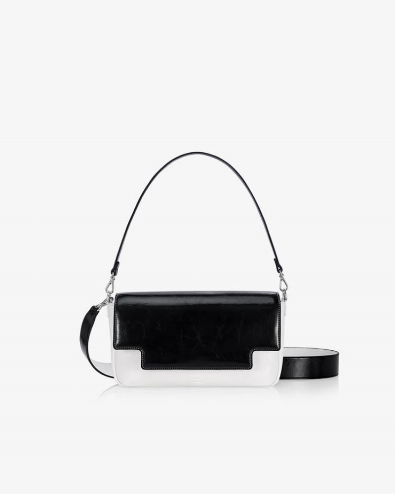 Women's Find Kapoor Lia Bag 27 Crinkled Tote Crossbody Bags White Black | BQQ1218YE