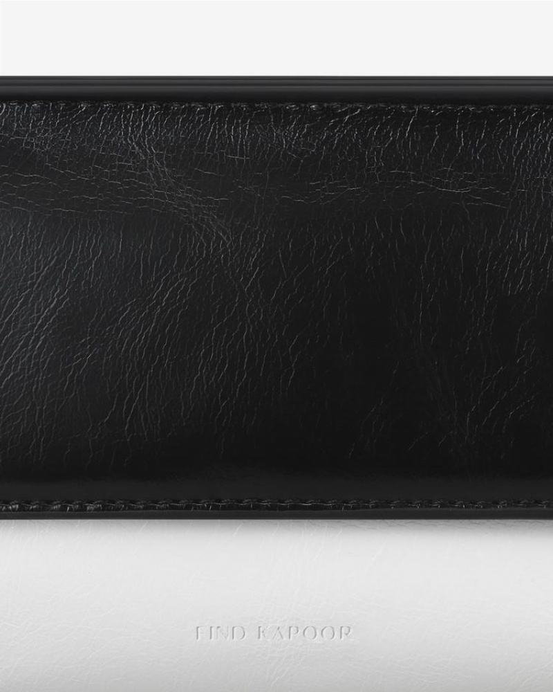 Women's Find Kapoor Marty Bag B 18 Crinkled Tote Crossbody Bags White Black | TIA6022XZ