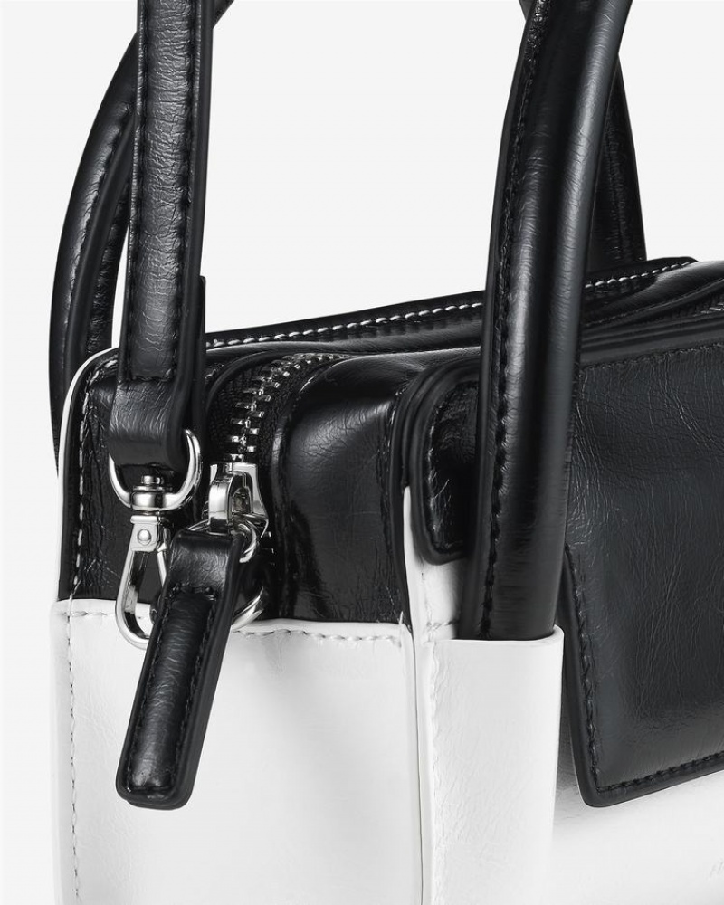 Women's Find Kapoor Marty Bag B 18 Crinkled Tote Crossbody Bags White Black | TIA6022XZ