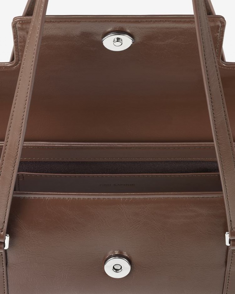 Women's Find Kapoor Marty Bag S 23 Crinkled Tote Shoulder Bags Dark Brown | PDG444RF