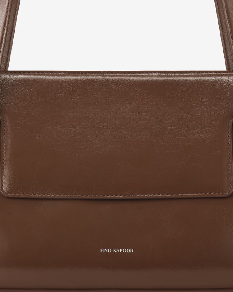 Women's Find Kapoor Marty Bag S 33 Crinkled Tote Shoulder Bags Dark Brown | FLP9157KQ