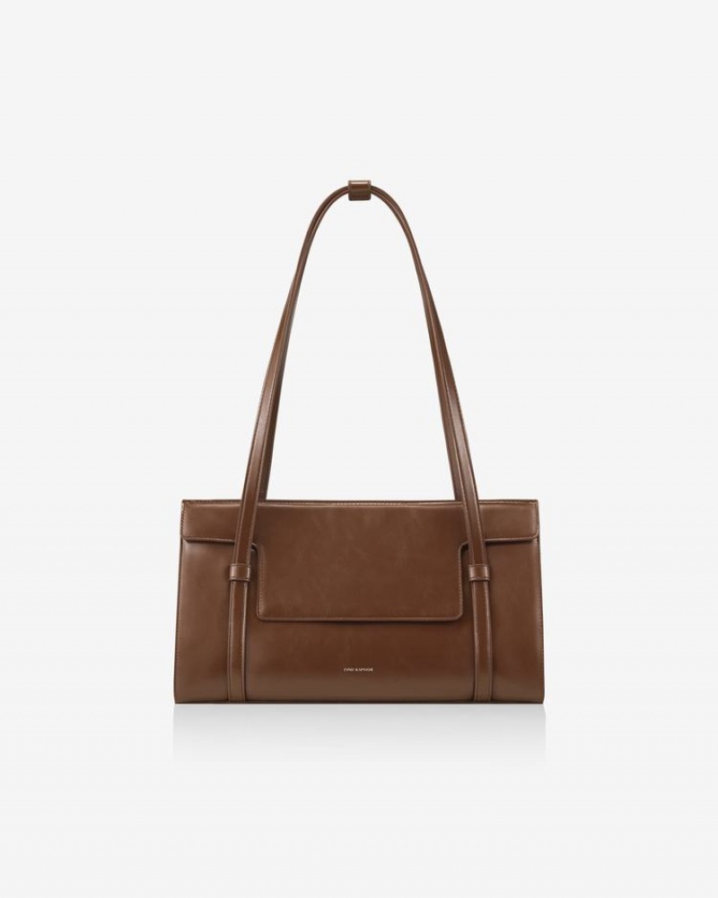 Women's Find Kapoor Marty Bag S 33 Crinkled Tote Shoulder Bags Dark Brown | FLP9157KQ