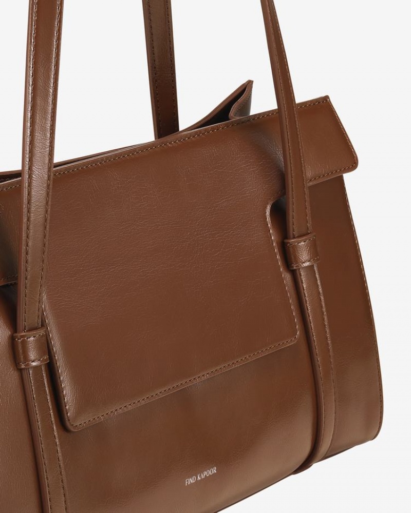 Women's Find Kapoor Marty Bag S 33 Crinkled Tote Shoulder Bags Dark Brown | FLP9157KQ