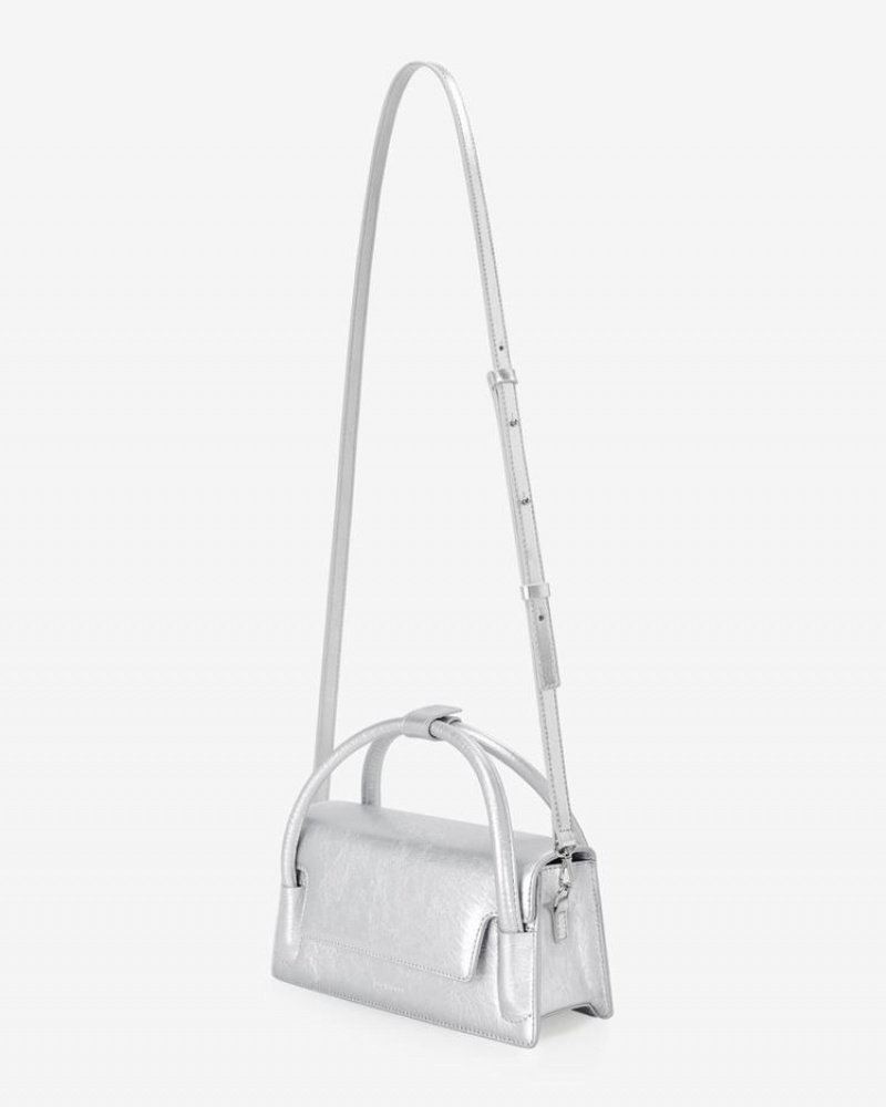 Women's Find Kapoor Marty Wedge Bag 22 Crinkled Tote Crossbody Bags Silver | HRS8887VO